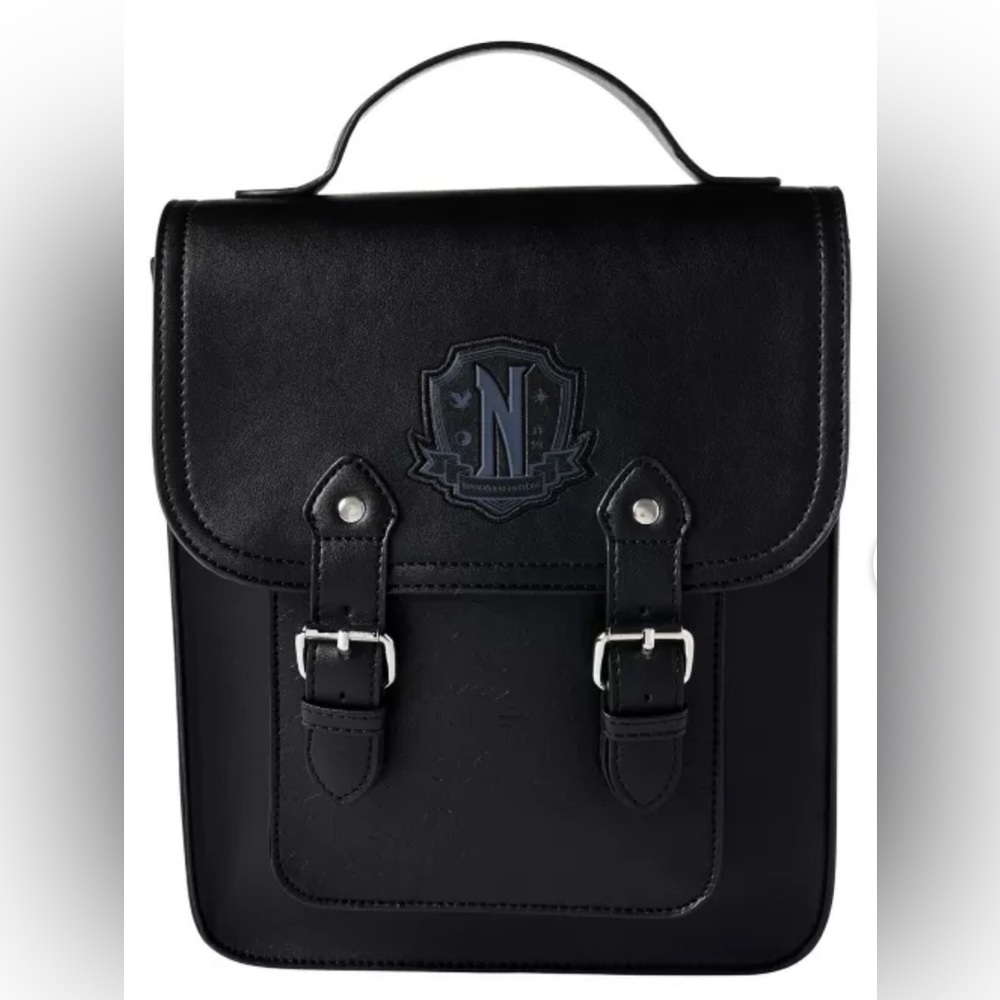 Wednesday Nevermore Black Leather Backpack Halloween Cosplay